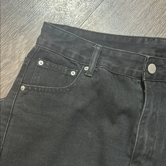 High Waisted Black Denim Maxi Pencil Skirt with Slit - Picture 5 of 6